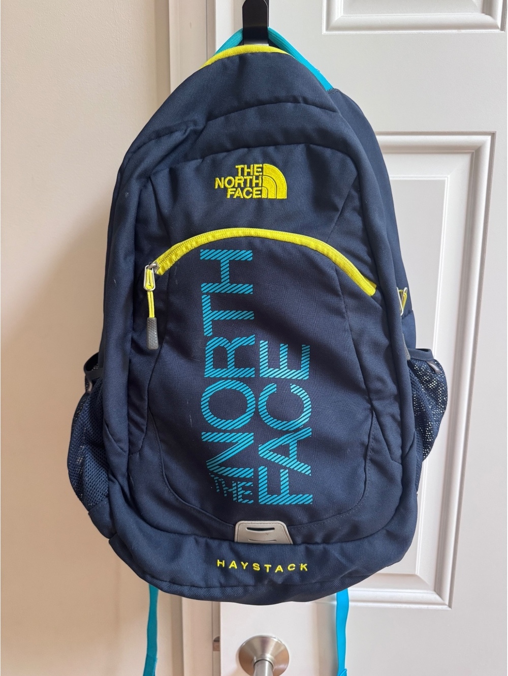 The North Face Haystack Backpack Navy Blue Bright Yellow Teal Accent School